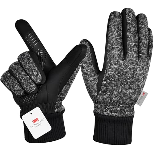 Winterhandschuhe für Herren und Damen, 3 m Thinsulate-Thermo-Handschuhe, Touchscreen-Fahrradhandschuhe, kaltes Wetter, warme Handschuhe, dunkelgrau, L von BIKINGMOREOK