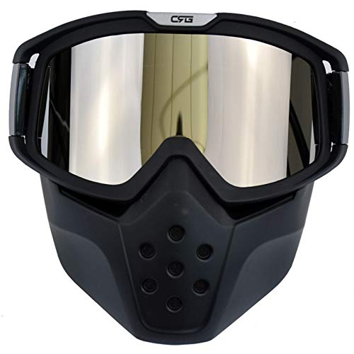 BINCIBH Motocross Brille,Motorradbrille Motorrad Gesichtsmaske Brille Retro Open Face Motocross Helm Gläser Abnehmbare Mundfilter Winddichte Maske Motorradbrillen (Color : CRG01 B Silver) von BINCIBH