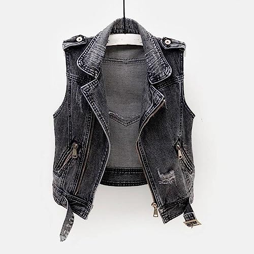 BINDT Ärmellose Jeansweste für Damen, große Größe S-5XL, Punk, schwarz, zerrissen, Gewaschene Jeansweste, Jeans, Reißverschluss, Bandage, Kurze Jeansweste,Grau,XL BINDT Ärmellose Jeansweste für Damen, große Größe S-5XL, Punk, schwarz, zerrissen, Gewaschene Jeansweste, Jeans, Reißverschluss, Bandage, Kurze Jeansweste,Grau,XL von BINDT