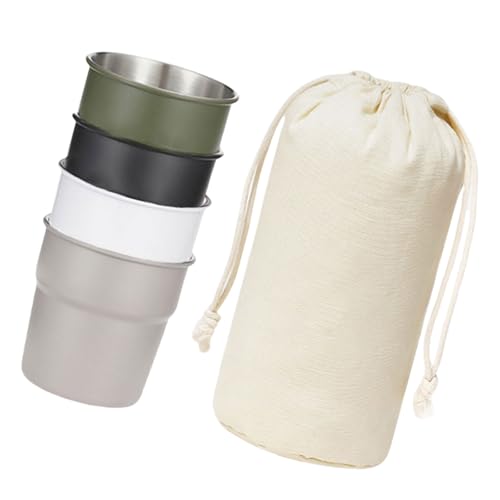 BINGGA 4 stapelbare Camping-Wasserbecher, 300 ml, Tee, Kaffee, Milch, Bierkrug, Edelstahl, Trinkbecher, Outdoor-Reisebecher von BINGGA