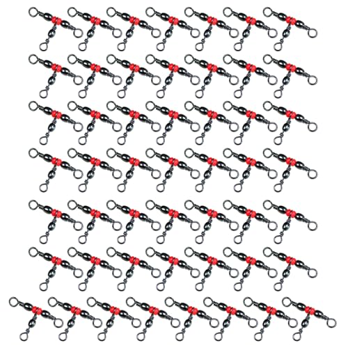 BINGGA 50 Stück Schnurfässer mit Perlen, Angelausrüstung, 3-Wege-Angelwirbel, T-Drehgelenk, 3-Wege-Drehgelenk, 3-Wege-Wirbel von BINGGA
