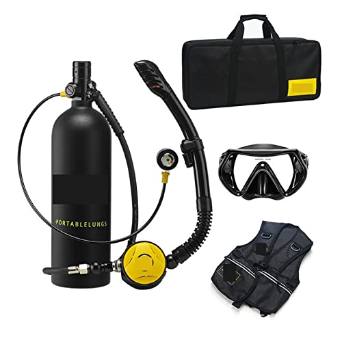 BINGNU Mini-Tauchflasche 2L Tauch- Und Schnorchelausrüstung, Sauerstofftank, Atemschlauch für Angeln, Schnorcheln und zur Notfallrettung(Color:Blackhead in Black Bottle) von BINGNU