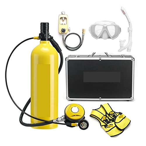 Mini-Tauchflasche 2L Tauch-Atemschutzmaske, Tauchausrüstung, Aluminiumflasche, Gasflasche, Erwachsene, Schwimmen, Schnorcheln, Schnorchel, Restdruckmessgerät für Angeln, Schnorcheln und zur Notfallret von BINGNU