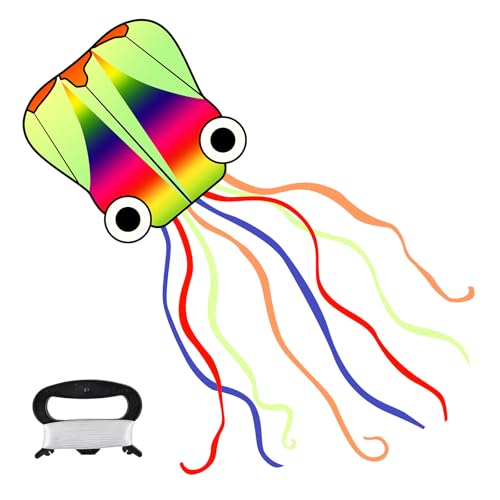 4m Oktopus lenkdrachen,Drachen Kinder,kinderdrachen ab 3, 80m drachenschnur mit Griff,flugdrachen Kinder Geeignet für Parks, Strände, Outdoor Aktivitäten Rainbow Kite with Long von BINXWA