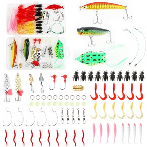 Angelzubehör Set-Gummiköder Angeln Köder gemischt einschließlich Spinner Angeln Set Blinker vorfach Angel-Köder für Hecht Forellenköder Zander Barsch für Süßwasser-Salzwasser-Fischen 93PCS Angelzubehör Set-Gummiköder Angeln Köder gemischt einschließlich Spinner Angeln Set Blinker vorfach Angel-Köder für Hecht Forellenköder Zander Barsch für Süßwasser-Salzwasser-Fischen 93PCS von BIODEGREEN