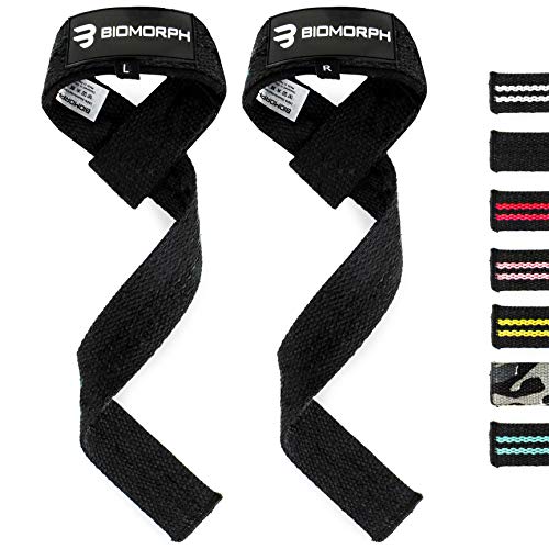 BIOMORPH Profi Zughilfen 60cm für Krafttraining, Fitness, Bodybuilding - Lifting Straps für Frauen und Männer mit Anleitung (Schwarz) von BIOMORPH