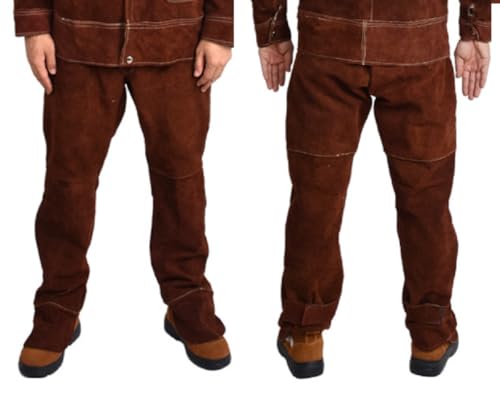 BIRJXVTO Overalls Rindsleder Schweißanzug Denim Atmungsaktiver Schweißer Schutzanzug,Brown Pants,L von BIRJXVTO