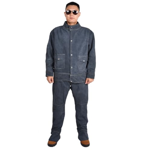 BIRJXVTO Overalls Rindsleder Schweißanzug Denim Atmungsaktiver Schweißer Schutzanzug,Dark Blue,XXL von BIRJXVTO