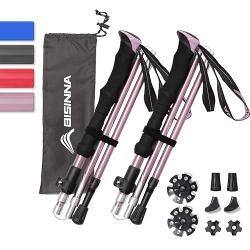 BISINNA Wanderstöcke Trekkingstöcke Nordic Walking Stöcke - 95-110 cm / 115-135 cm Faltbar Verstellbar Leichtgewichtige Aluminium-Wanderstock, mit Gummipuffer für Damen und Herren(pink Colour BISINNA Wanderstöcke Trekkingstöcke Nordic Walking Stöcke - 95-110 cm / 115-135 cm Faltbar Verstellbar Leichtgewichtige Aluminium-Wanderstock, mit Gummipuffer für Damen und Herren(pink Colour von BISINNA
