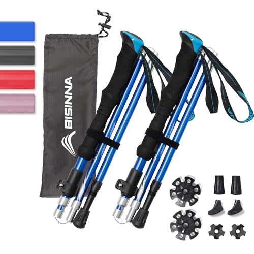 BISINNA Wanderstöcke Trekkingstöcke Nordic Walking Stöcke - 95-110 cm / 115-135 cm Faltbar Verstellbar Leichtgewichtige Aluminium-Wanderstock, mit Gummipuffer für Damen und Herren (Blau & Schwarz) BISINNA Wanderstöcke Trekkingstöcke Nordic Walking Stöcke - 95-110 cm / 115-135 cm Faltbar Verstellbar Leichtgewichtige Aluminium-Wanderstock, mit Gummipuffer für Damen und Herren (Blau & Schwarz) von BISINNA