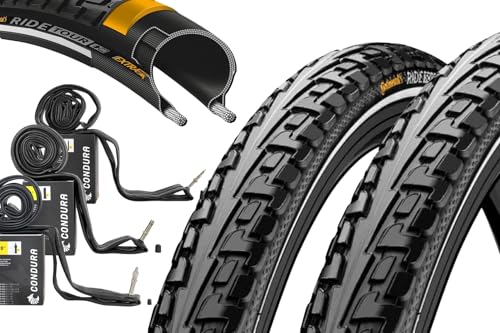 2X Fahrradreifen 1.75 x 28 Zoll, 47-622 Continental Ride Tour Pannengürtel Drahtreifen Reflexstreifen + 2X Fahrradschlauch 28 Zoll mit AV, DV, SV 40mm (AV Autoventil) von BISOMO