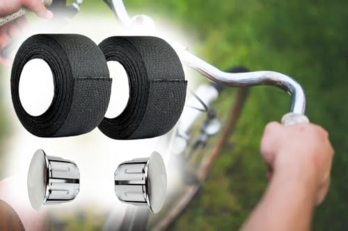 BISOMO 2X Lenkerband Rolle Tressostar Schwarz mit Lenkerstopfen, Textil-Lenkerband selbstklebend 100% Baumwolle, 20 x 280mm pro Rolle, MTB Fahrrad BISOMO 2X Lenkerband Rolle Tressostar Schwarz mit Lenkerstopfen, Textil-Lenkerband selbstklebend 100% Baumwolle, 20 x 280mm pro Rolle, MTB Fahrrad von BISOMO