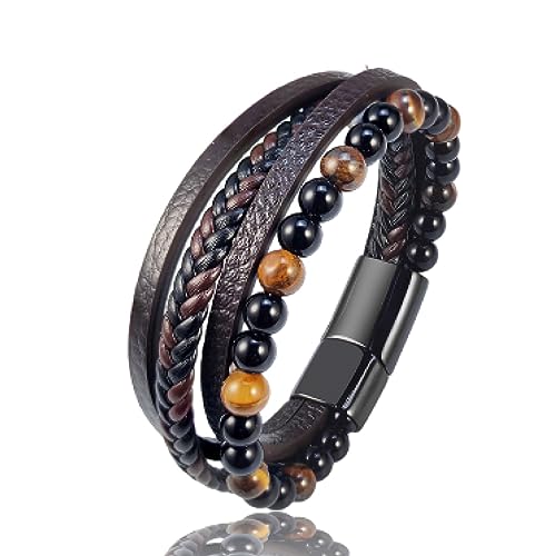 BISONBLUE Armbänder Herren Armband Geschenk Armreif Perlenarmband Mit Tigerauge-Stein Für Herren, Vierlagiges Lederarmband Mit Geschenk BISONBLUE Armbänder Herren Armband Geschenk Armreif Perlenarmband Mit Tigerauge-Stein Für Herren, Vierlagiges Lederarmband Mit Geschenk von BISONBLUE