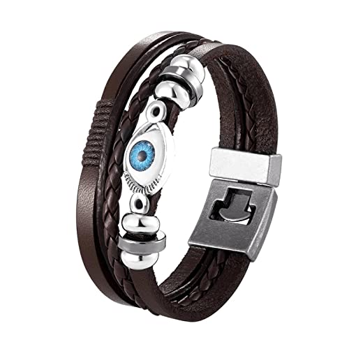 BISONBLUE Armbänder Herren Armband Männer Punk Sport Armband Herrenarmband, Mehrlagiges Perlen-Teufelsarmband, Lederarmband S0159-Braun von BISONBLUE