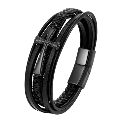 BISONBLUE Armbänder Herren Armband Männer Punk Sport Armband Modisches Mehrlagiges Handgewebtes Lederarmband Für Herren S-1996-23.00Cm-Schwarz von BISONBLUE