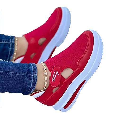 BIUBIULOVE 2022 Frühling Turnschuhe Frauen Casual Atmungsaktive Sportschuhe, Freizeitschuhe Bequeme Segeltuchschuhe Damen Mode Trainer Mesh Schuhe (rot,42 EU) von BIUBIULOVE