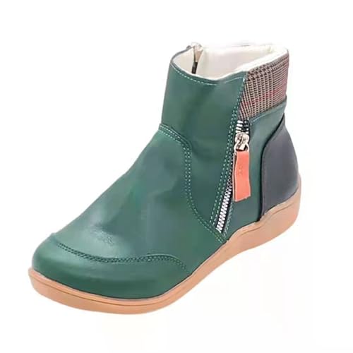 BIUBIULOVE Hochwertige Orthopädische Stiefel Mit Reißverschluss, Orthopädische Lederstiefeletten Für Damen, Stiefeletten Für Damen Mit Niedrigem Absatz (Grün,EU: 35) von BIUBIULOVE