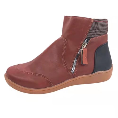 BIUBIULOVE Hochwertige Orthopädische Stiefel Mit Reißverschluss, Orthopädische Lederstiefeletten Für Damen, Stiefeletten Für Damen Mit Niedrigem Absatz (Rot,EU: 38) von BIUBIULOVE