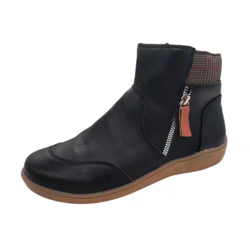 BIUBIULOVE Hochwertige Orthopädische Stiefel Mit Reißverschluss, Orthopädische Lederstiefeletten Für Damen, Stiefeletten Für Damen Mit Niedrigem Absatz (Schwarz,EU: 38) von BIUBIULOVE