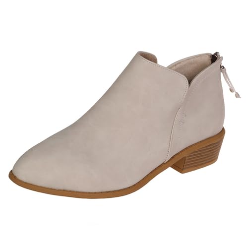 BIUBIULOVE Orthopädische Stiefeletten Mit Absatz Für Damen, Stiefeletten Für Damen, Vintage-Stiefeletten Mit Fußgewölbeunterstützung Und Flachem Absatz (Beige,36) von BIUBIULOVE