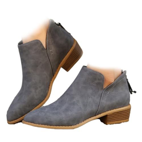 BIUBIULOVE Orthopädische Stiefeletten Mit Absatz Für Damen, Stiefeletten Für Damen, Vintage-Stiefeletten Mit Fußgewölbeunterstützung Und Flachem Absatz (Grau,42) von BIUBIULOVE