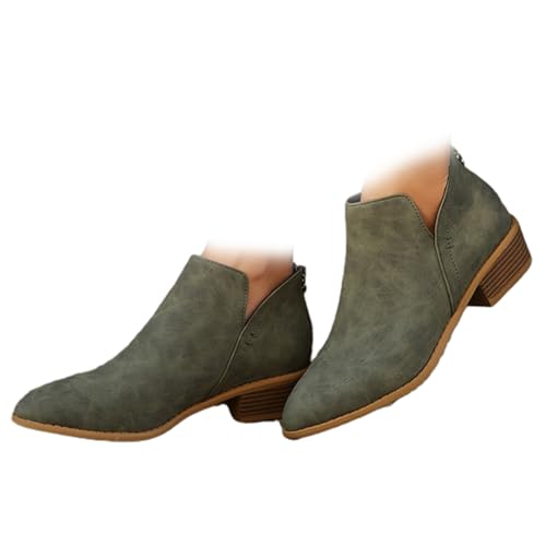 BIUBIULOVE Orthopädische Stiefeletten Mit Absatz Für Damen, Stiefeletten Für Damen, Vintage-Stiefeletten Mit Fußgewölbeunterstützung Und Flachem Absatz (Grün,40) von BIUBIULOVE