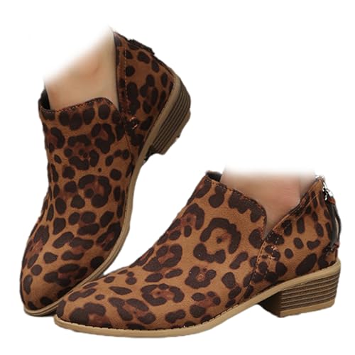 BIUBIULOVE Orthopädische Stiefeletten Mit Absatz Für Damen, Stiefeletten Für Damen, Vintage-Stiefeletten Mit Fußgewölbeunterstützung Und Flachem Absatz (Leopardenmuster,36) von BIUBIULOVE