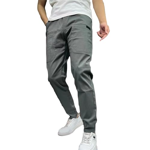 Enganliegende Cargohose Mit Mehreren Taschen Und Hohem Stretchanteil Für Herren, Jogginghose Mit Elastischem Kordelzug Und Taschen, Schmal Zulaufende Jogginghose (Dunkelgrau,3XL) von BIUBIULOVE