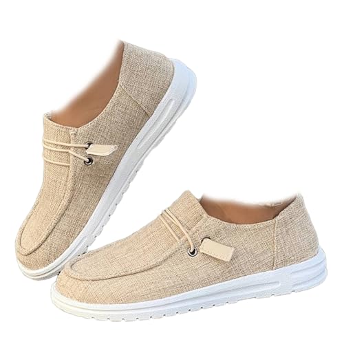 Freizeit-Sneaker, Slip-On-Loafer Für Damen, Bequem Und Leicht, Slip-On-Schuhe In Weiter Passform, Leichte Bootsschuhe Mit Fußgewölbeunterstützung, Bequeme Laufschuhe (Apricot,40) von BIUBIULOVE