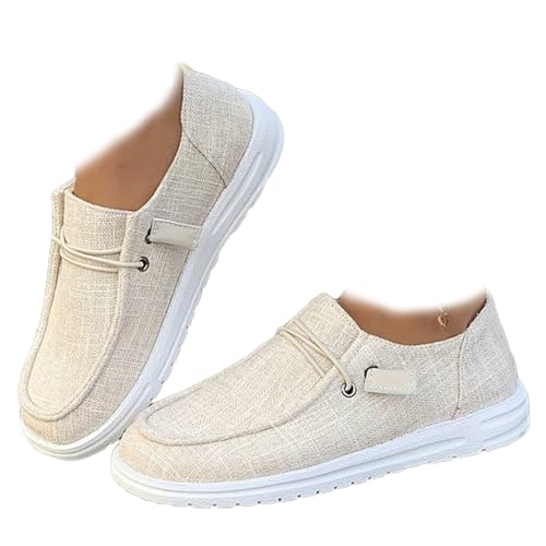 Freizeit-Sneaker, Slip-On-Loafer Für Damen, Bequem Und Leicht, Slip-On-Schuhe In Weiter Passform, Leichte Bootsschuhe Mit Fußgewölbeunterstützung, Bequeme Laufschuhe (Beige,36) von BIUBIULOVE