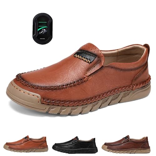 Ledermokassins, Slip-On-Mokassins Für Herren, Orthopädische, Bequeme Laufschuhe Mit Fußgewölbeunterstützung Für Herren Bei Plantarfasziitis (RotBraun,EU 38) von BIUBIULOVE