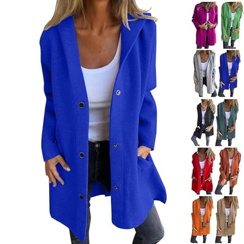 Meditatem Casual Einreihige Kapuzenjacke, Meditatem Kapuzenjacke Damen, Einreihige Kapuzenjacke, Langärmlige Kapuzenjacke Für Damen (Blau,3XL) von BIUBIULOVE