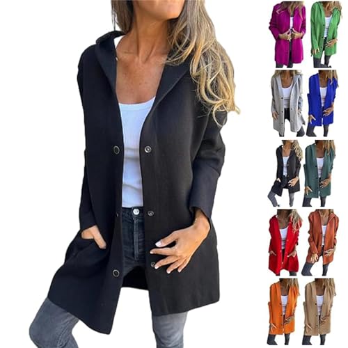 Meditatem Casual Einreihige Kapuzenjacke, Meditatem Kapuzenjacke Damen, Einreihige Kapuzenjacke, Langärmlige Kapuzenjacke Für Damen (Schwarz,2XL) von BIUBIULOVE