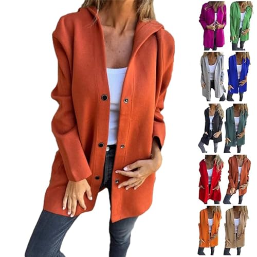 Meditatem Casual Einreihige Kapuzenjacke, Meditatem Kapuzenjacke Damen, Einreihige Kapuzenjacke, Langärmlige Kapuzenjacke Für Damen (Ziegelrot,XL) von BIUBIULOVE