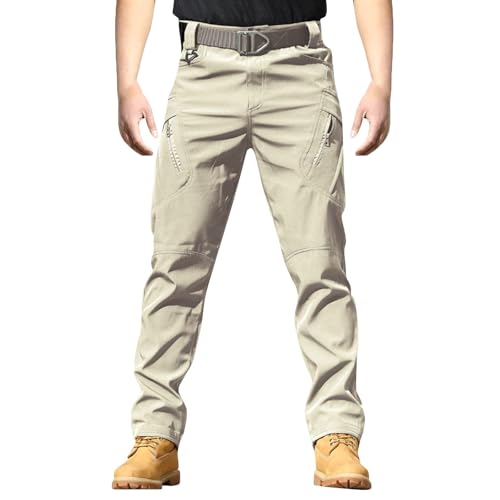 Mehrzweck-Taktikhose, wasserdichte Taktische Hose, Weite, wasserdichte Outdoor-Arbeitshose Für Herren, Ripstop-Taktikhose Mit Mehreren Taschen (Khaki,S) von BIUBIULOVE