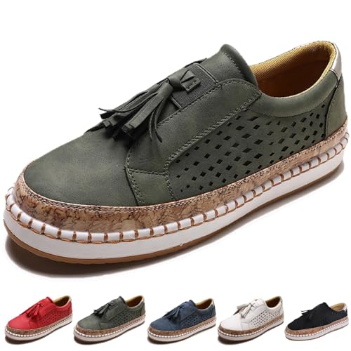 Neue, Atmungsaktive Damen-Sneaker Mit Niedrigem Absatz Und Runder Spitze Für Den Herbst Von Sherum, Orthopädische Slip-On-Sneaker Mit Fußgewölbeunterstützung Für Damen (Grün,EU:41) von BIUBIULOVE