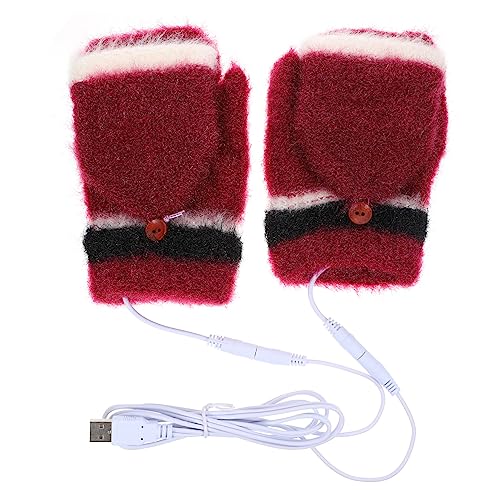 BIUDECO 1 Paar Winterhandschuhe Elektrisch Beheizte Handschuhe USB-laptop-fäustlinge Winterhalbfingerhandschuhe Handwärmer Handschuhe Arbeitshandschuhe Beheizter Handwärmer Stricken Rot von BIUDECO