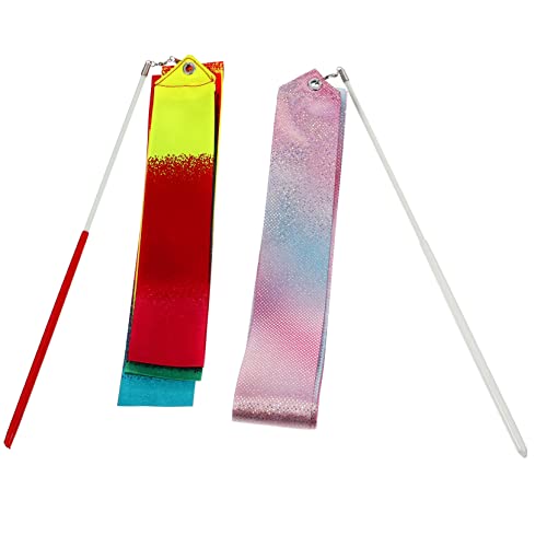 BIUDECO 2St Gymnastikgürtel Gymnastikbänder an Stöcken wirbelndes -Fee-Stick Tanzbänder ribbon bandfeile Schleife Hochzeitsfee Zauberstab dekorative Streamer-Zauberstäbe Glasfaser von BIUDECO