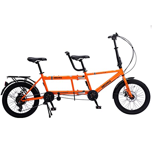 BIXUYOU Tandem-Fahrrad – City-Tandem-Faltrad, faltbares Tandem-Strand-Cruiser-Fahrrad für Erwachsene, verstellbar, 7 Geschwindigkeiten, CE/FCC/CCC von BIXUYOU