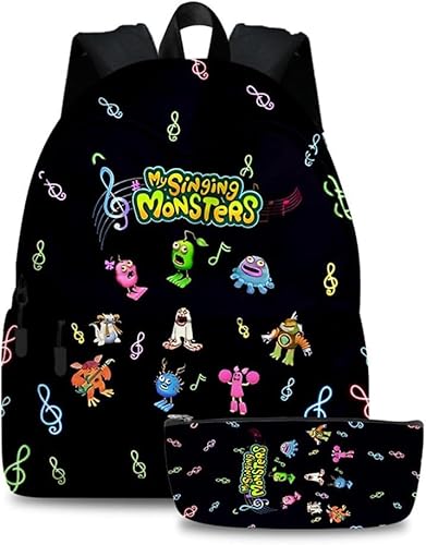 BJMAND 2 x My Singing Monsters Rucksack und Federmäppchen-Set, Spiel, 3D-Druck, Schultasche, Schultasche, Federmäppchen-Set für Schüler, Typ 1, Anime von BJMAND