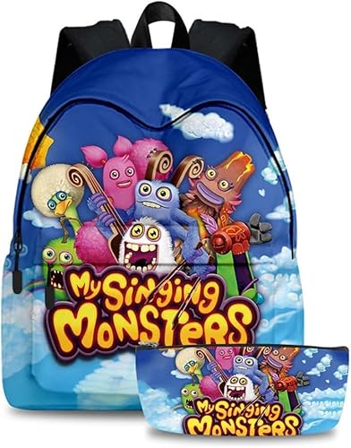 BJMAND 2 x My Singing Monsters Rucksack und Federmäppchen-Set, Spiel, 3D-Druck, Schultasche, Schultasche, Federmäppchen-Set für Schüler, Typ 5, Anime von BJMAND