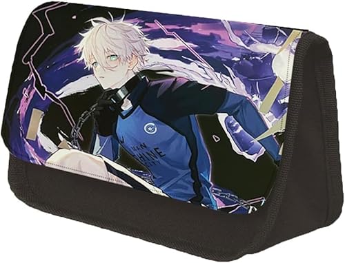 BJMAND Isagi Yoichi Federmäppchen mit blauem Verschluss, große Kapazität, Anime-Schreibwaren-Tasche, Doppelreißverschluss, tragbarer Schreibtisch-Organizer für Teenager, Jungen, Mädchen, Typ12, von BJMAND