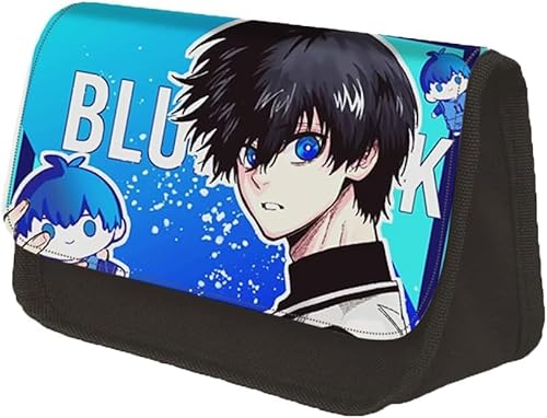 BJMAND Isagi Yoichi Federmäppchen mit blauem Verschluss, große Kapazität, Anime-Schreibwaren-Tasche, Doppelreißverschluss, tragbarer Schreibtisch-Organizer für Teenager, Jungen, Mädchen, Typ2, von BJMAND