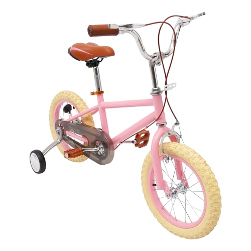 BJTDLLX 14 Zoll Stützrädern Kinderfahrrad Höhenverstellbar Kinderfahrrad für 3-4 Jahre, Mädchen & Jungen Kinderfahrrad 3 Rad Fahrrad Outdoor Kinder Fahrrad (Rosa) von BJTDLLX