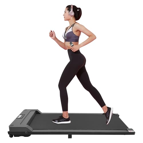 BJTDLLX 3.0HP Laufband für Zuhause Walking Pad, Elektrische Laufband Under Desk Treadmill mit Räder, Mini Laufband Schreibtisch mit LED Display und Fernbedienung, 100kg Tragfähigkeit (Gray) von BJTDLLX