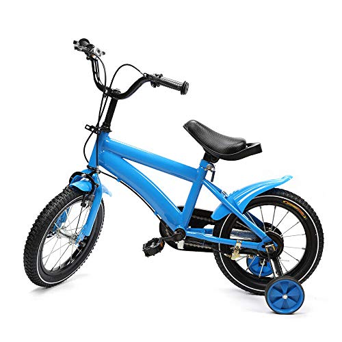 BJTDLLX Kinderfahrrad 14 Zoll Jungen Mädchen Kinder Fahrrad mit Stützrädern Kinderfahrräder für 3-6 Jahre | Vorder- und Hinterradbremse | Das Fahrrad als Geschenk für Jungen (Blau) von BJTDLLX