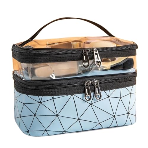 Makeup Tasche Klein Double Portable Large Capacity Makeup Bag Korean Version Ringer Travel Multifunctional Toiletry Bag Portable Storage Bag Kosmetische Aufbewahrungstasche(Blue) von BJYCCAR