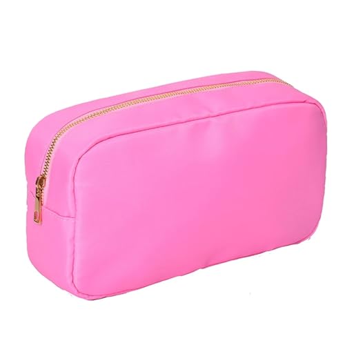 Makeup Tasche Klein Letter Patch Custom Travel Cosmetic Bag Personalized Nylon Pouch Toiletry Bag Chenille Patch Makeup Toiletries Girl Cosmetic Bag Kosmetische Aufbewahrungstasche(Pink,L) von BJYCCAR