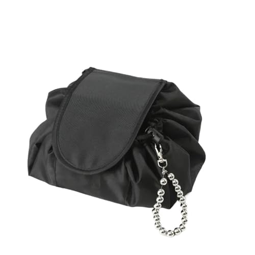 Makeup Tasche Klein Women Drawstring Cosmetic Bag Travel Storage Makeup Bag Organizer Female Make Up Pouch Portable Waterproof Toiletry Beauty Case Kosmetische Aufbewahrungstasche(Black and Chain) von BJYCCAR