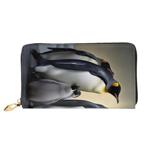 BKTRAVERPT Lange Geldbörse aus Leder, Pinguin-Familie mit Reißverschluss, stilvoller Kreditkarten-Organizer, Clutch für Damen und Herren, Handy-Geldbörse, 3D-Druckmuster, Einheitsgröße, Casual von BKTRAVERPT